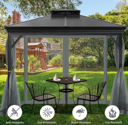 Gazebo Universal Replacement Mosquito Netting, 10' x 12' Outdoor Mesh Netting Screen 4-Panel Sidewall with Zipper for Patio Canopy Garden Porch Pergolas and Backyard, Gray(Mosquito Net Only)