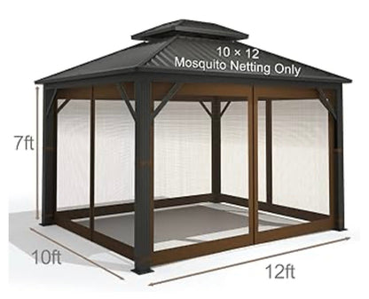 Gazebo Universal Replacement Mosquito Netting – Hugline 10' x 12' Outdoor Mesh Netting Screen 4-Panel Sidewall Curtain with Zipper (Brown)