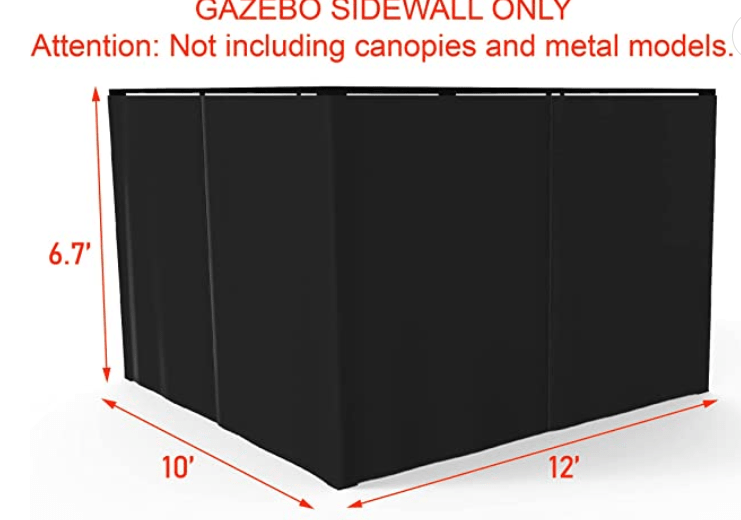 Gazebo Universal Replacement Privacy Curtain 4-Panels sidewall with Zipper (ONLY CURTIAN) (10' x 12', Black)