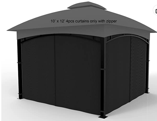Gazebo Universal Replacement Privacy Curtain 4-Panels sidewall with Zipper (ONLY CURTIAN) (10' x 12', Black)